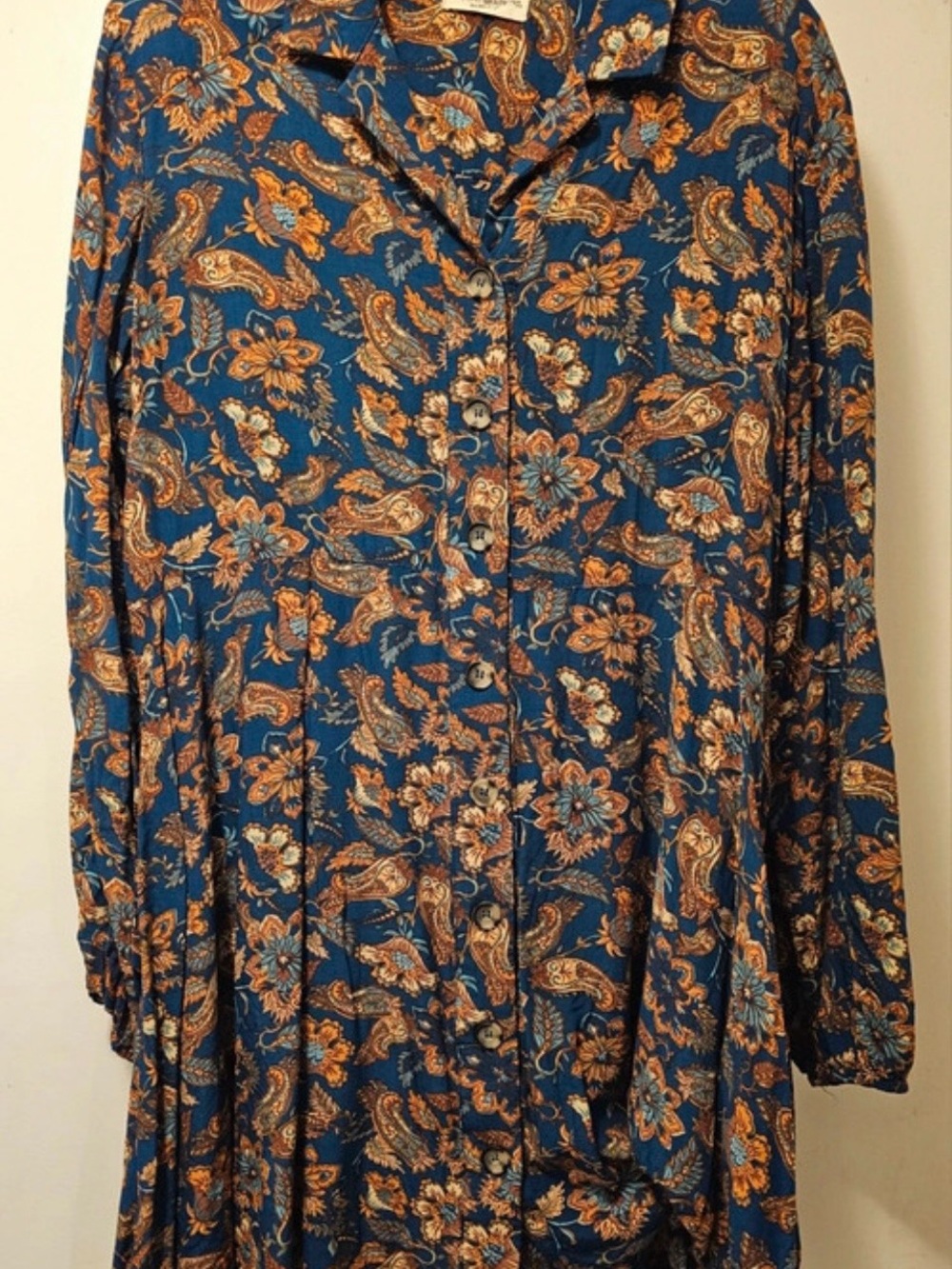 NATURAL LIFE Blue Paisley Floral Top with Warm Accents